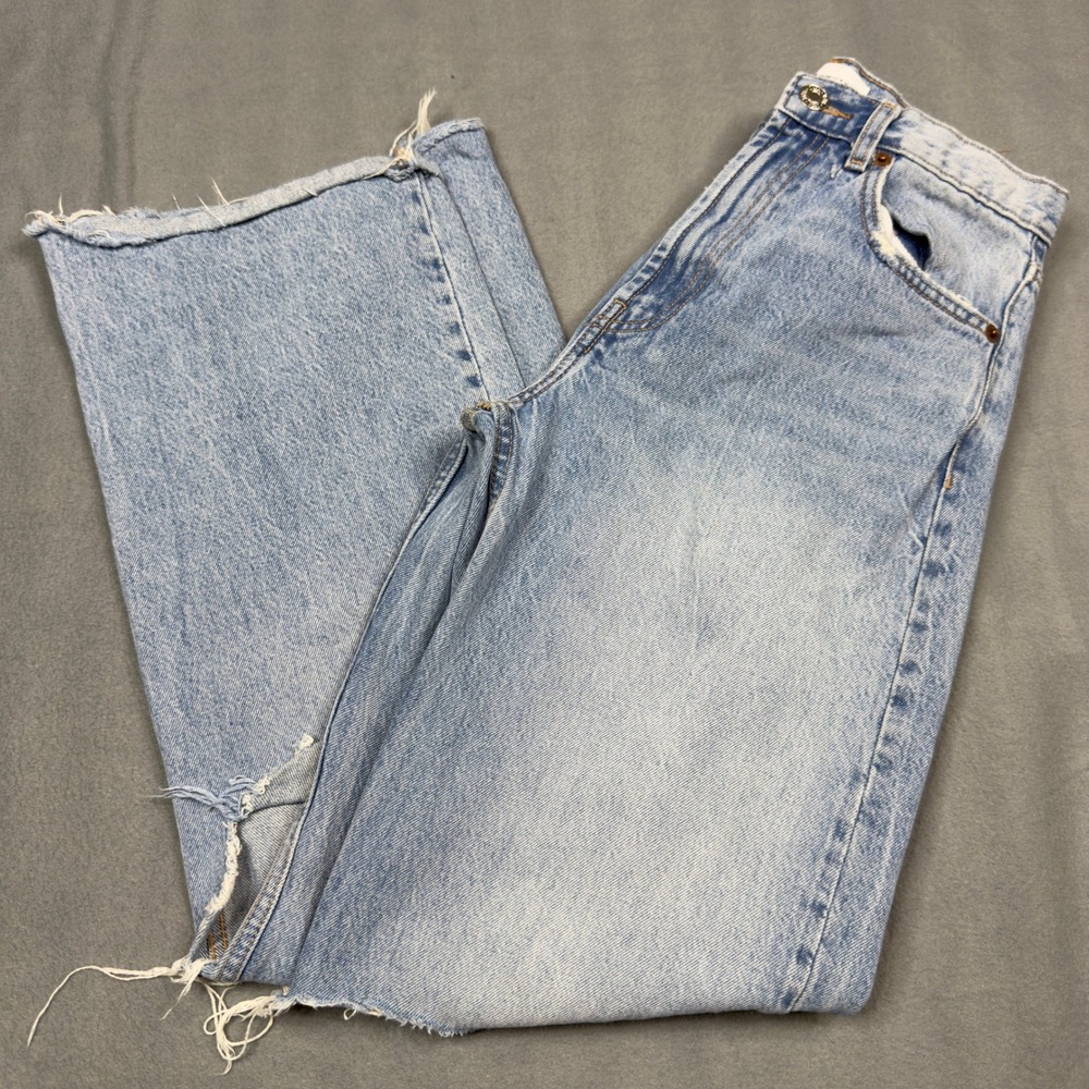 Zara Women Light Wash Distressed Wide Leg Jeans High Rise Size 4 - Picture 7 of 10